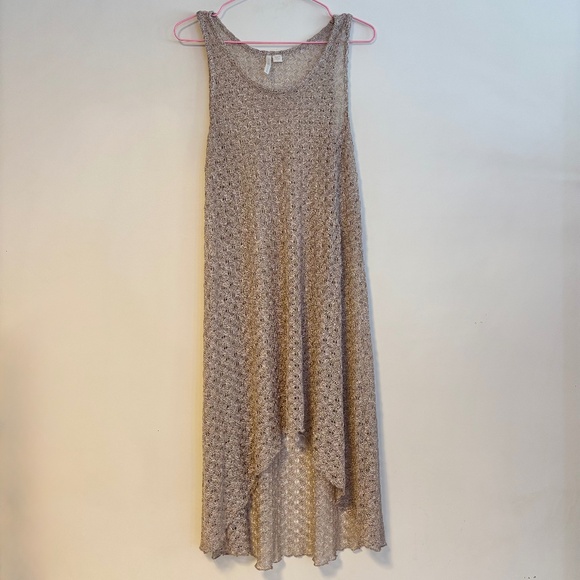 Boston Proper Beach Crochet Lace Tunic Cover Up Dress Metallic Gold Womens Small - Picture 1 of 5